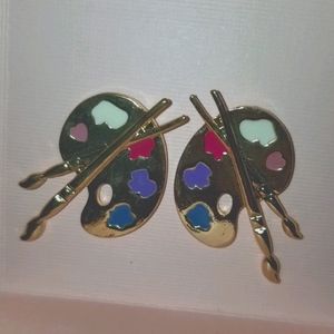 Artist Paint Palette Earrings Goldtone pastels